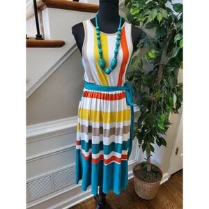 Egy Women Multicolor Polyester Round Neck Sleeveless Casual Knee Length Dress M